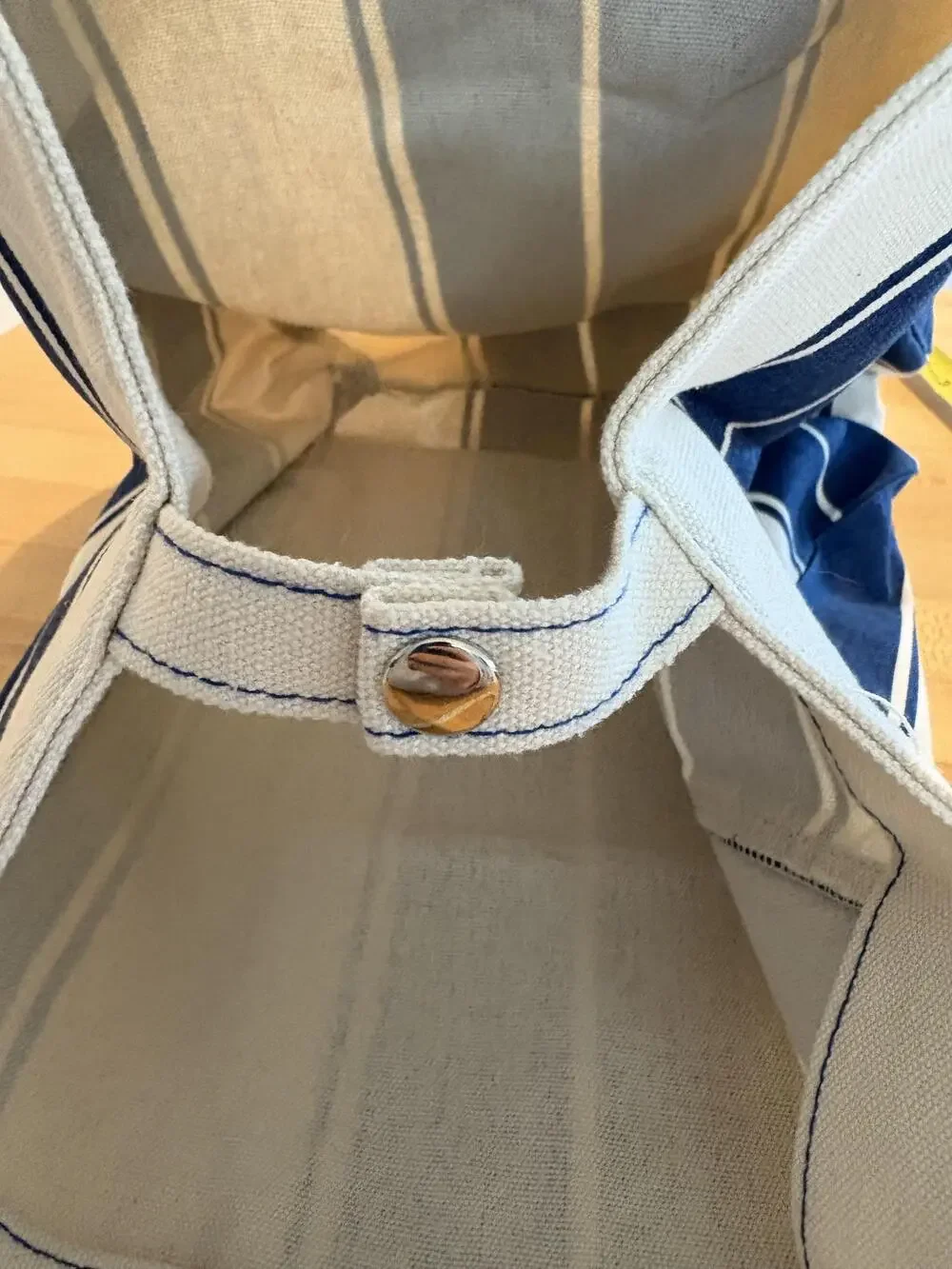 Lancome Tote Bag Womens Small Blue White Stripe Rope Handle Beach Travel